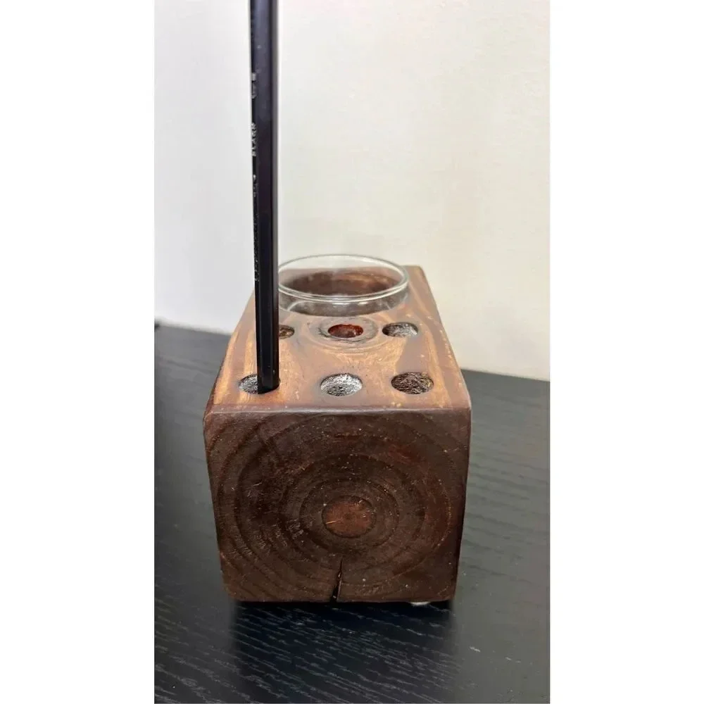 MCM Handmade Wooden Glass Pencil‎ Organizer Brown